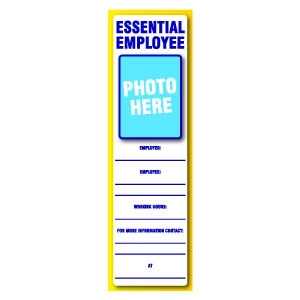 Essential Employee ID Placard 3'' x 10''